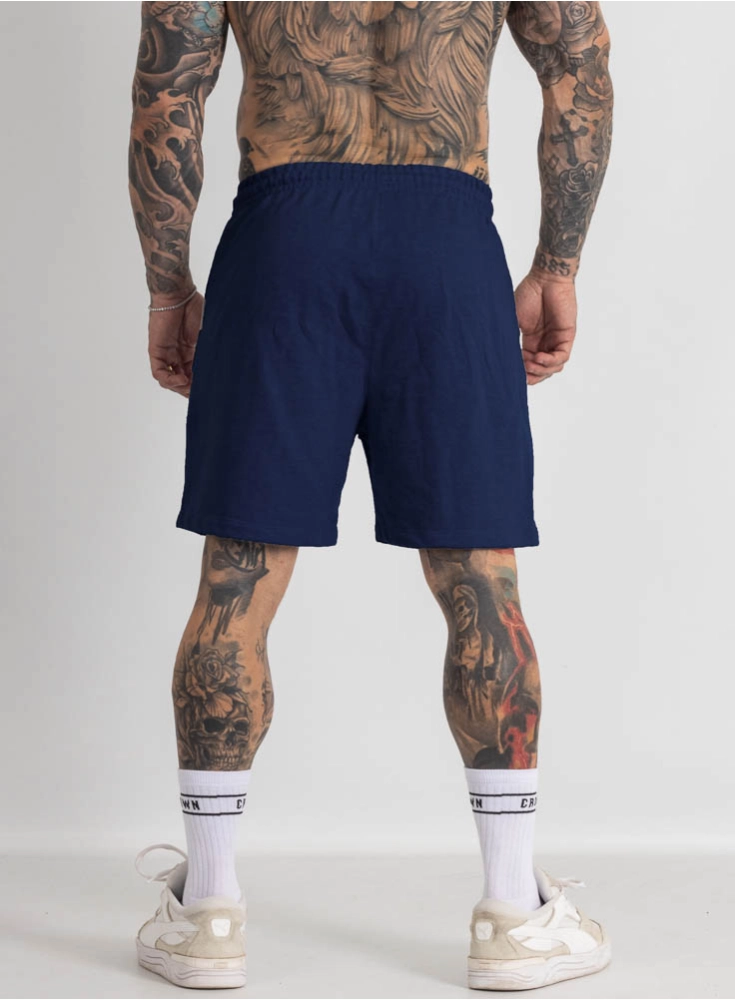 Bermuda de Moletom Crown Curta Middle Bordada Azul Marinho