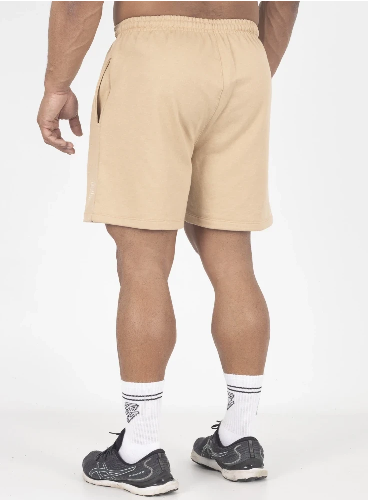 Bermuda Crown Moletom Curta Raio Bordada  Bege 