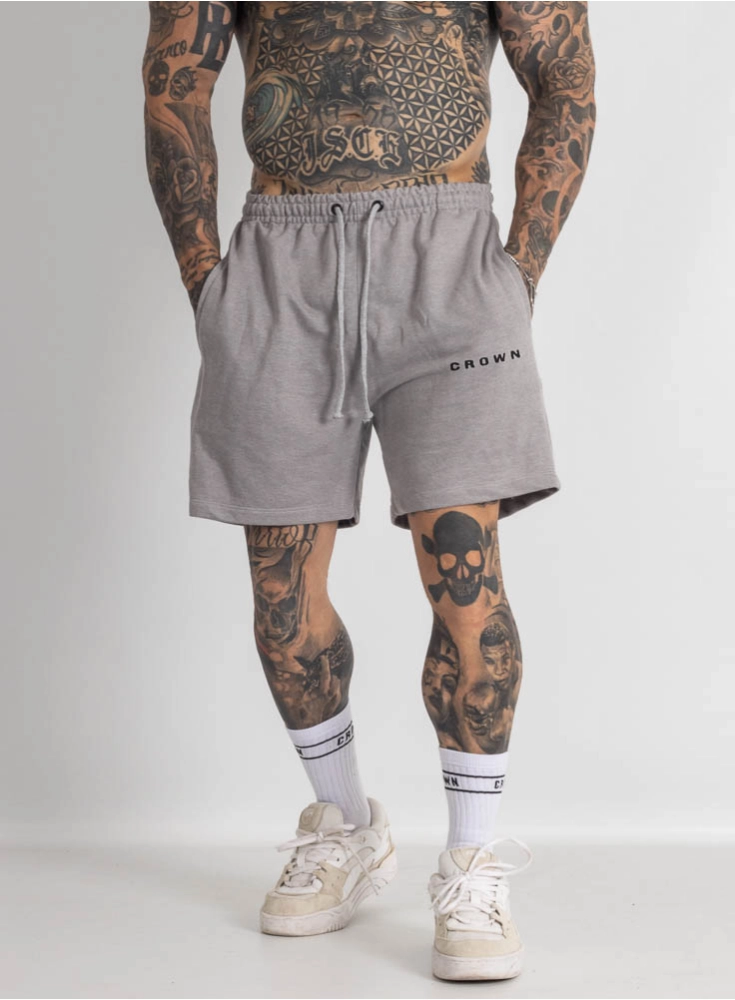 Bermuda de Moletom Crown Curta Middle Bordada Mescla