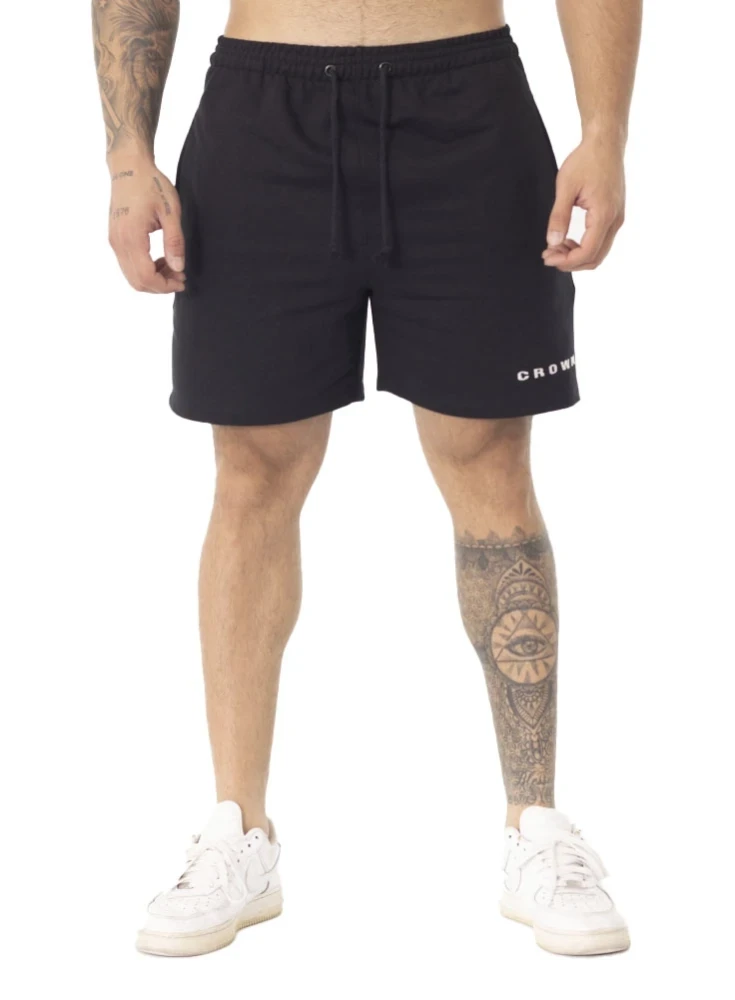 Bermuda Crown Moletom Curta Dark Bordada Preto Bermuda Crown Moletom Curta Dark Bordada Preto