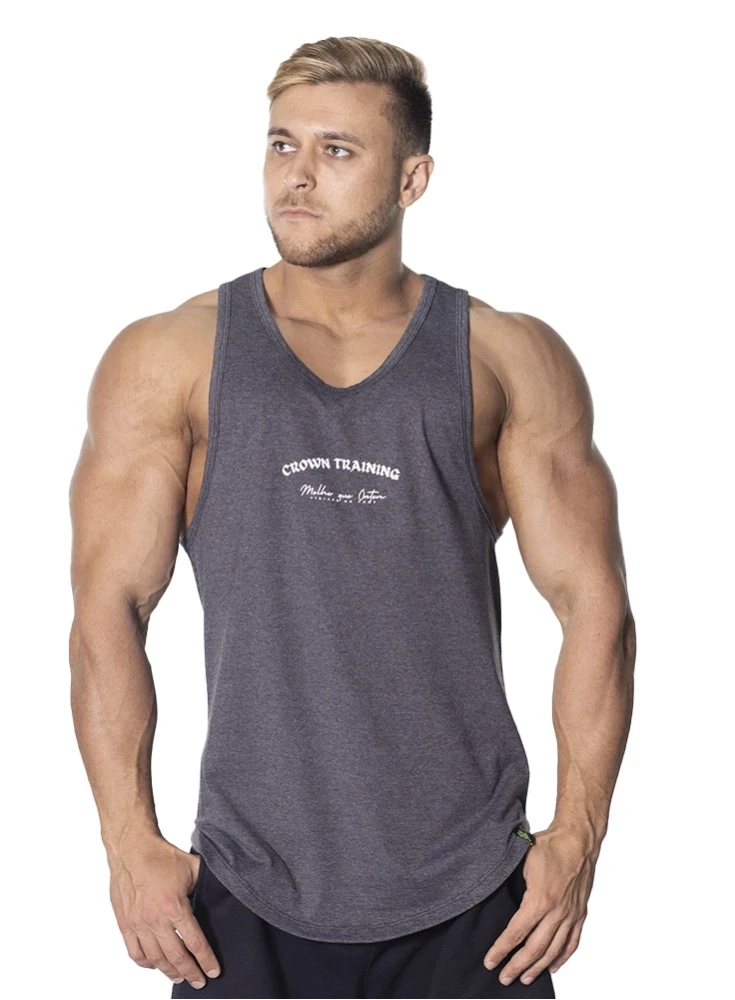 Regata Crown Trad Melhor que ontem Mescla Preto Regata Crown Trad Melhor que ontem Mescla Preto