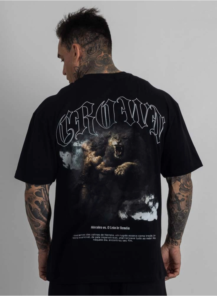 Camiseta Oversized Deuses H&eacute;rcules Preta