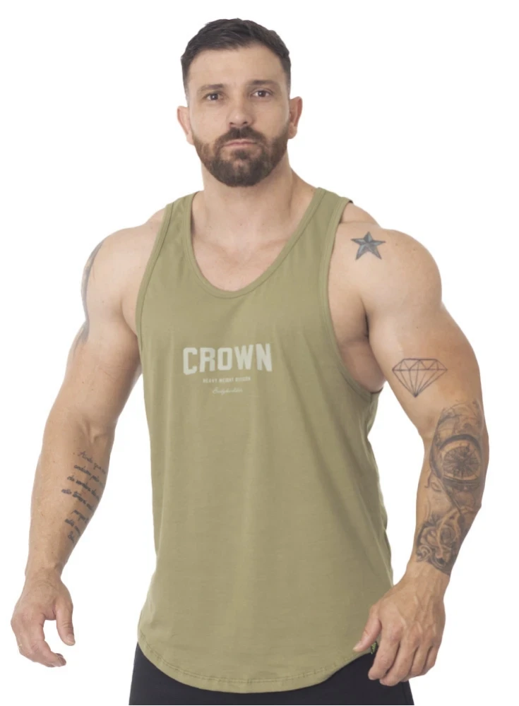 Regata Masculina Verde Militar Bodybuilder Crown Training