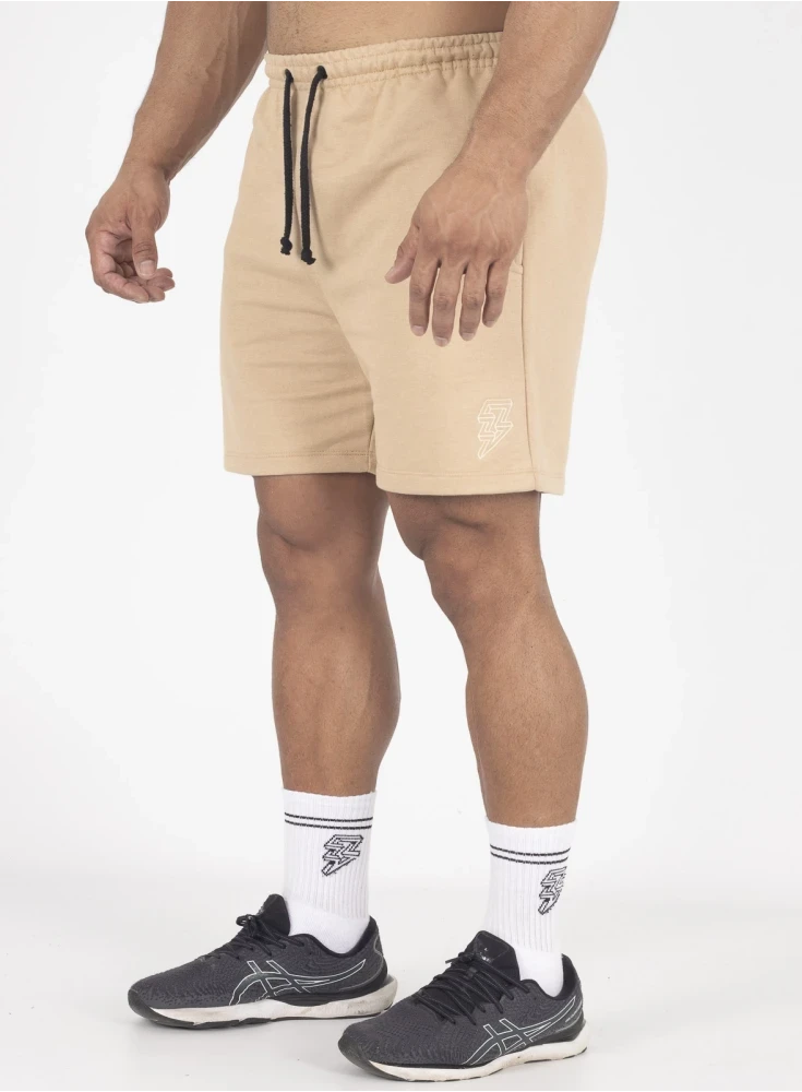 Bermuda Crown Moletom Curta Raio Bordada  Bege 