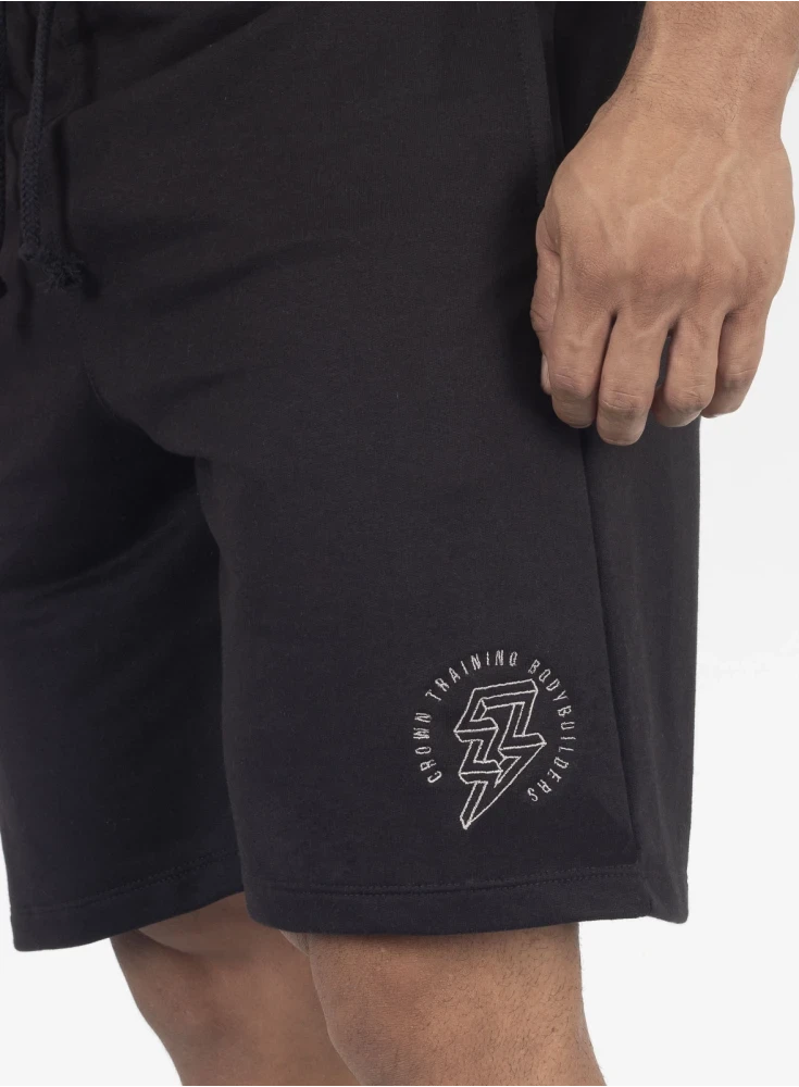 Bermuda Crown Trad Moletom Bodybuilding Bordada  Preto 