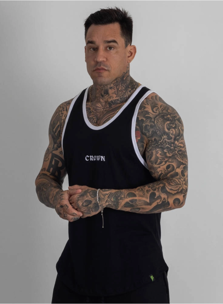 Regata Crown Tradicional Bordada Origin Preta Regata Crown Tradicional Bordada Origin Preta