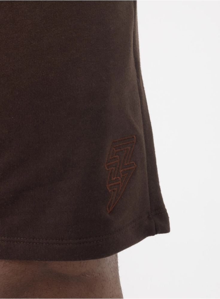 Bermuda Crown Moletom Curta Raio Bordada  Marrom