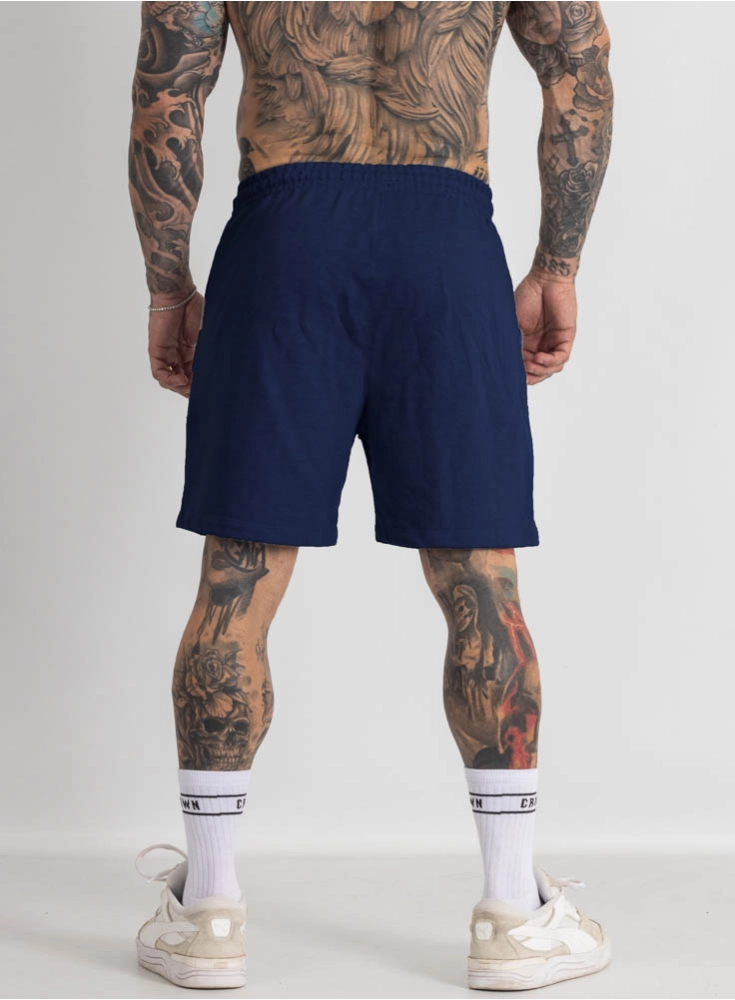 Bermuda de Moletom Crown Curta Middle Bordada Azul Marinho