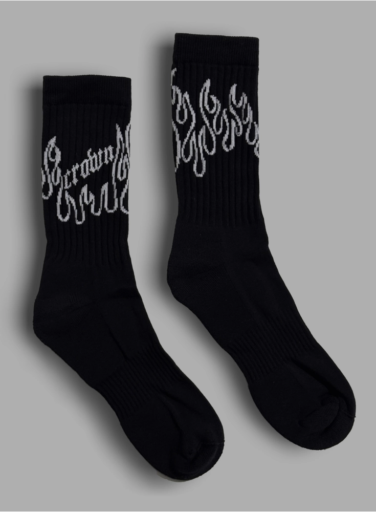 Meia Cano Alto Crown Training Preta Fire