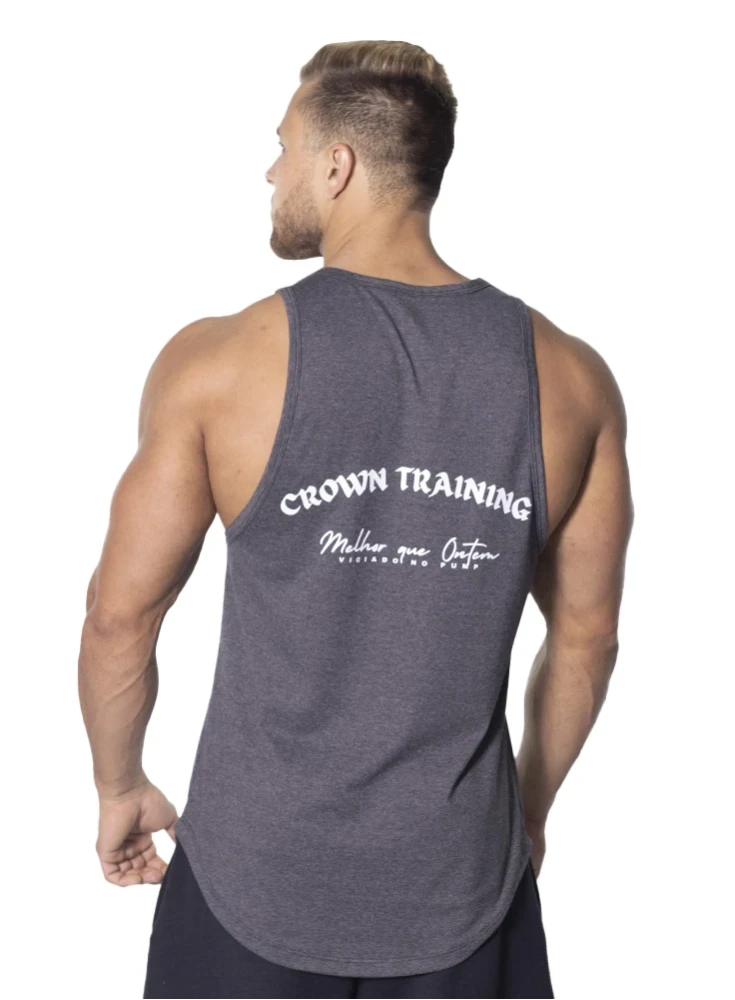 Regata Crown Trad Melhor que ontem Mescla Preto Regata Crown Trad Melhor que ontem Mescla Preto