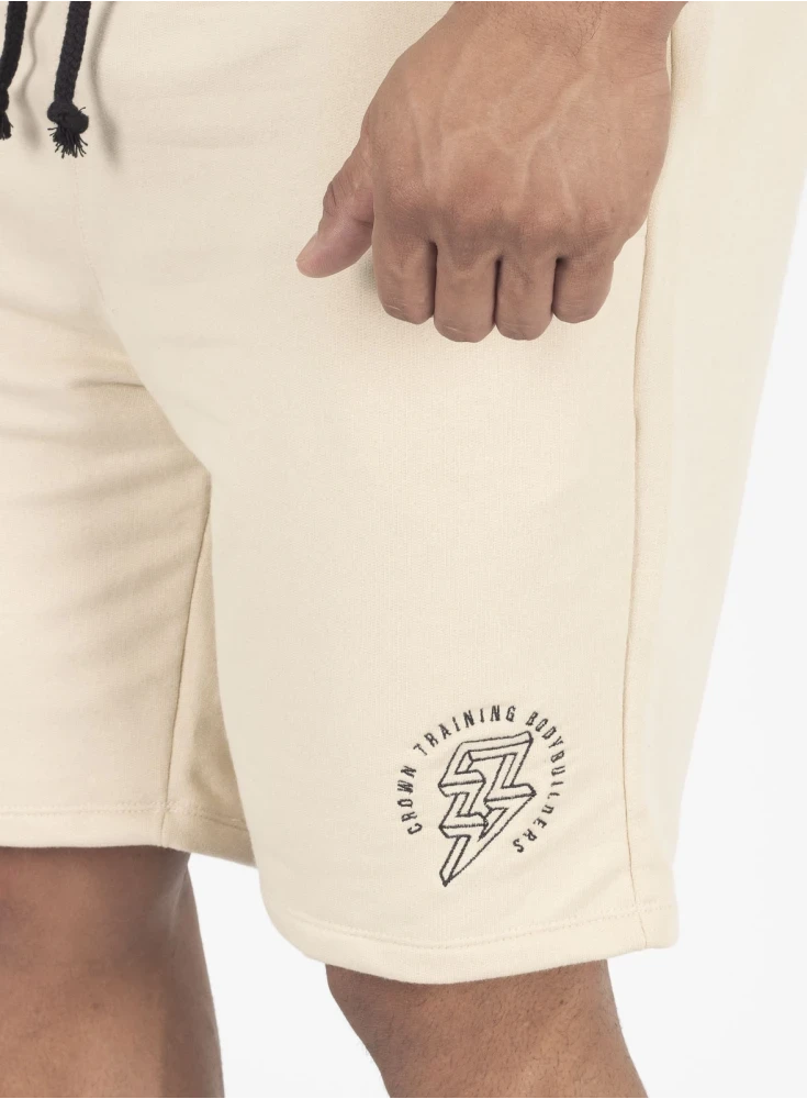 Bermuda Crown Trad Moletom Bodybuilding Bordada  Creme 