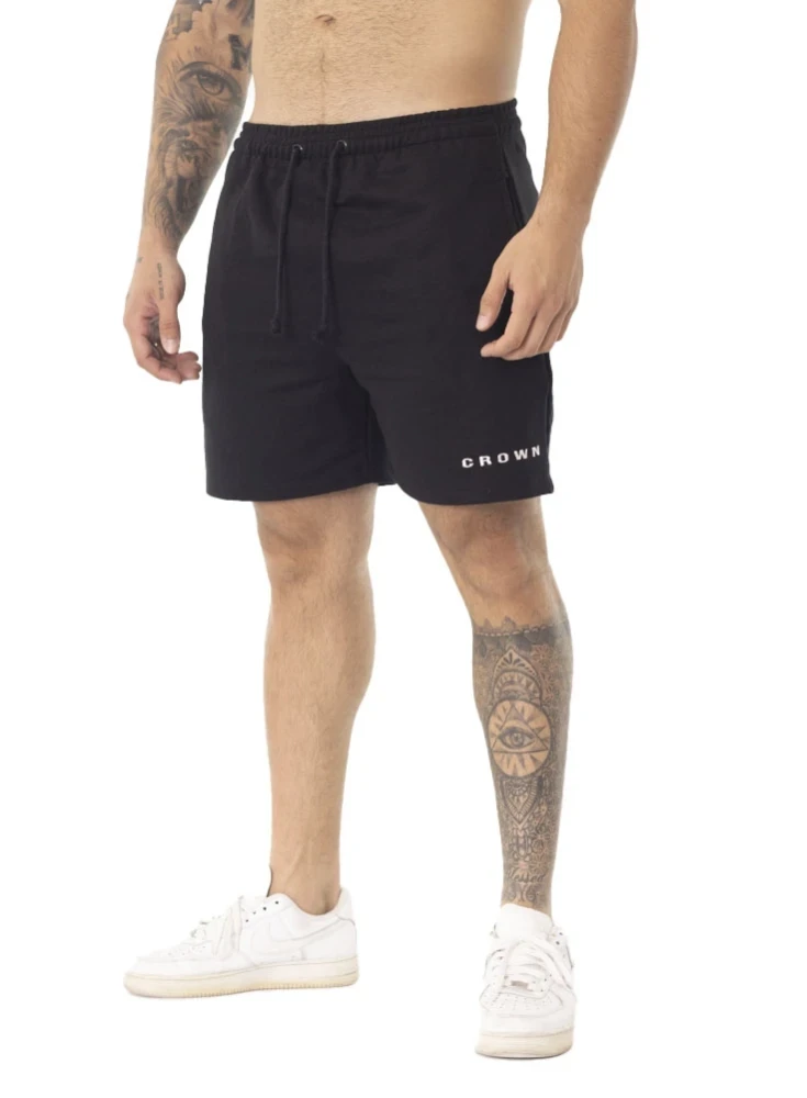 Bermuda Crown Moletom Curta Dark Bordada Preto Bermuda Crown Moletom Curta Dark Bordada Preto