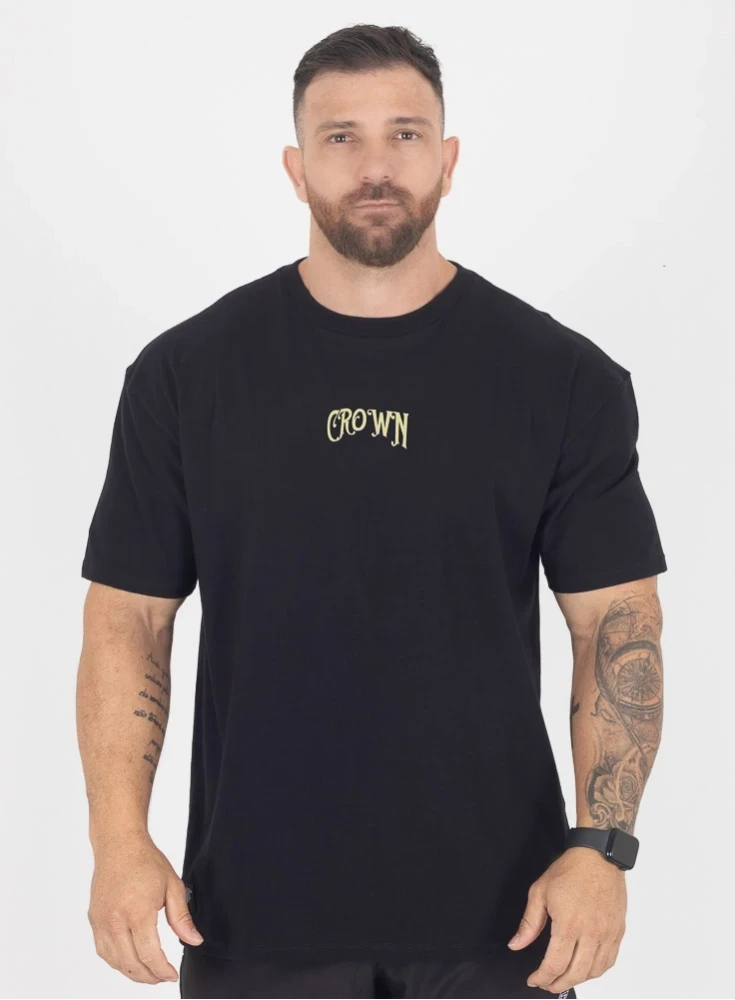 Camiseta Oversized Crown Training Bullet Wings Preta