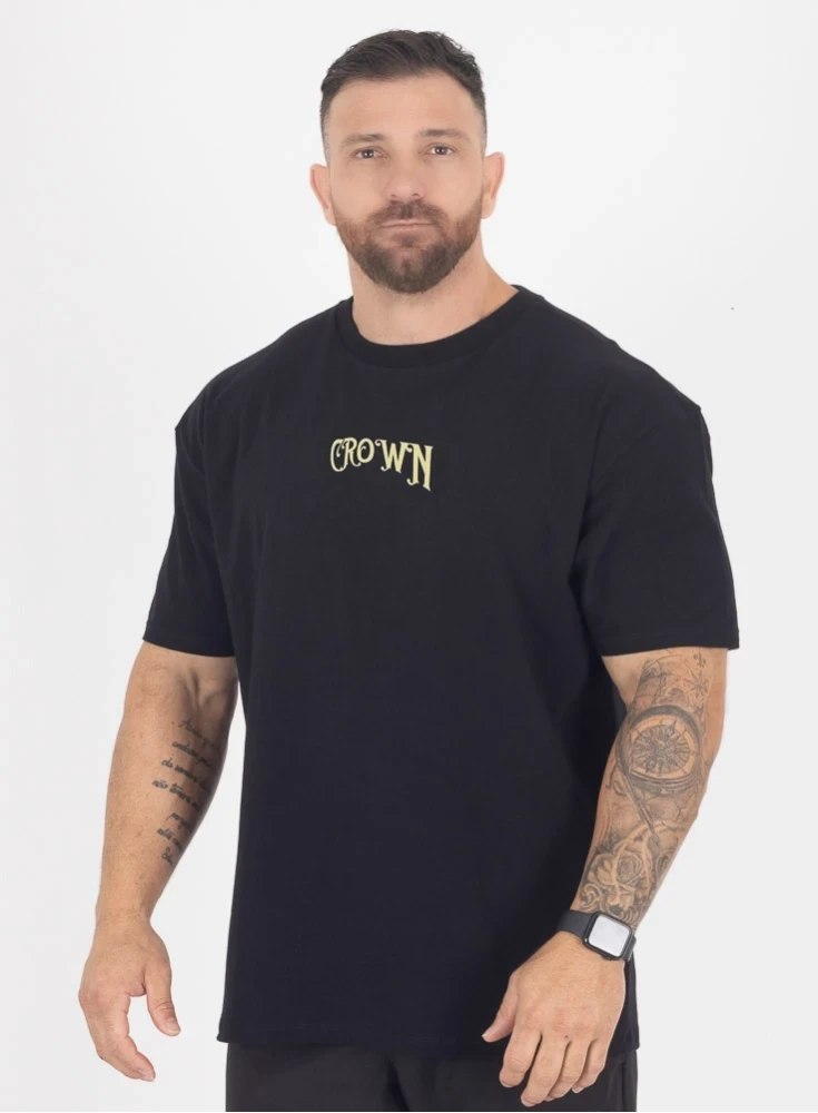 Camiseta Oversized Crown Training Bullet Wings Preta