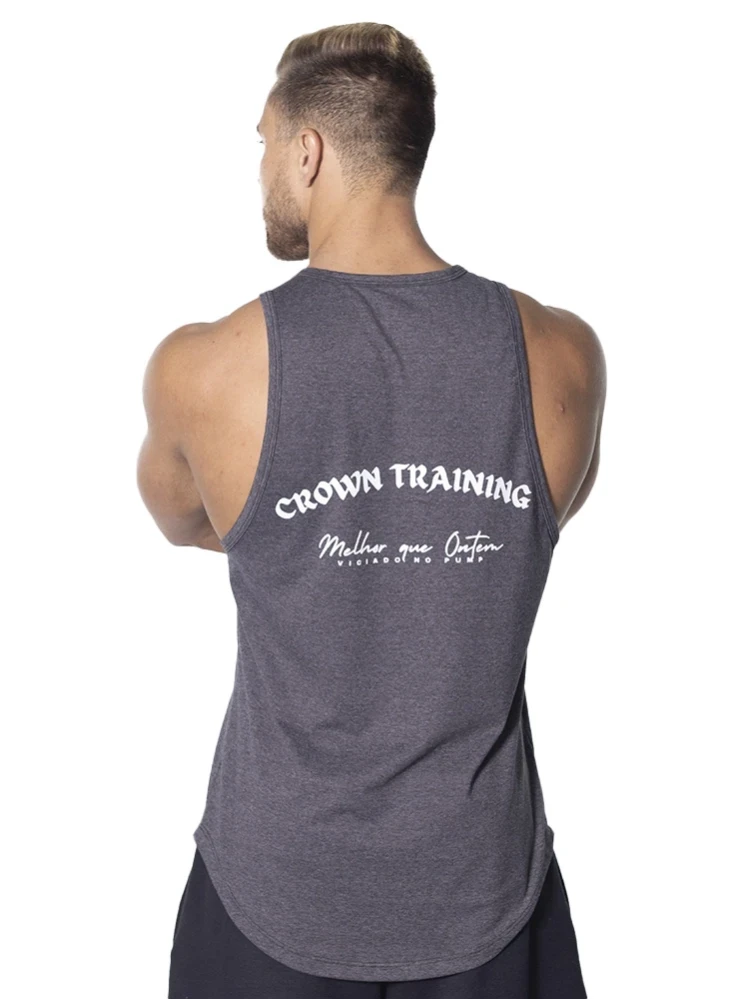Regata Crown Trad Melhor que ontem Mescla Preto Regata Crown Trad Melhor que ontem Mescla Preto