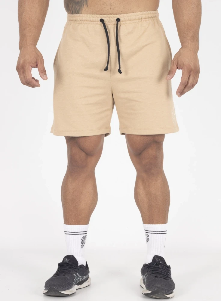 Bermuda Crown Moletom Curta Raio Bordada  Bege 