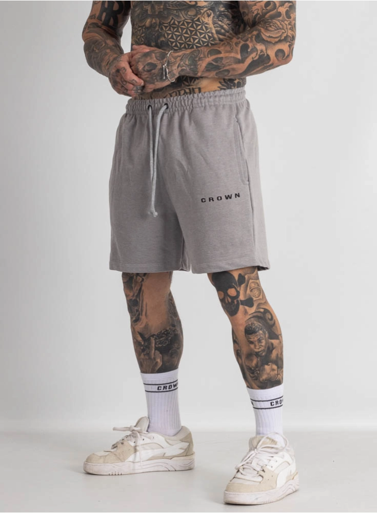 Bermuda de Moletom Crown Curta Middle Bordada Mescla