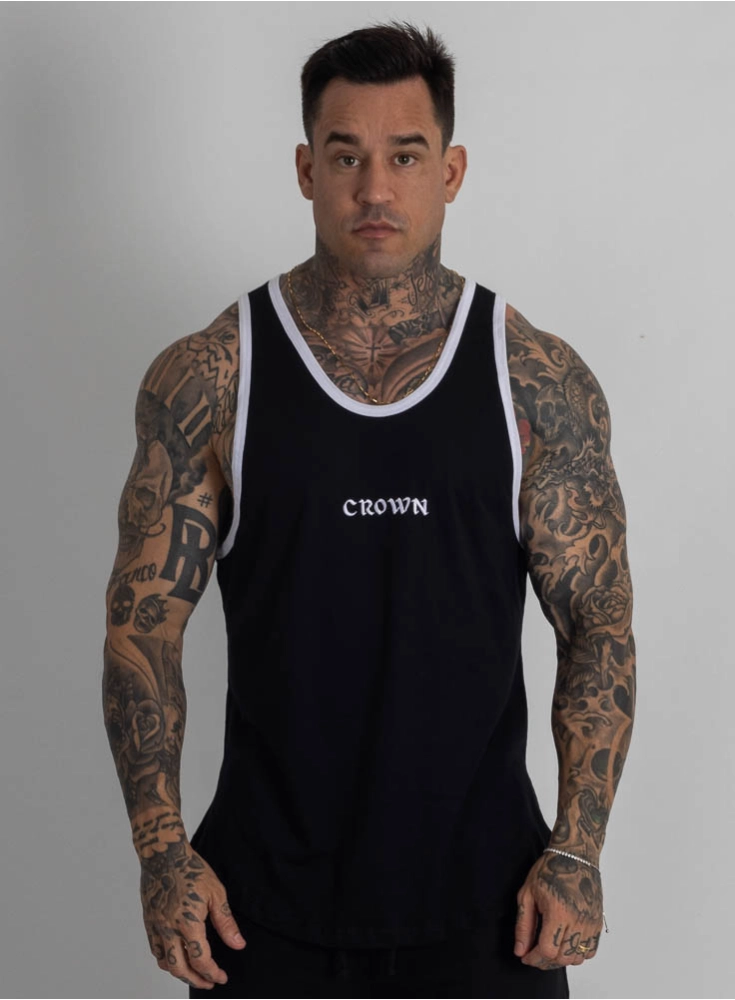 Regata Crown Tradicional Bordada Origin Preta Regata Crown Tradicional Bordada Origin Preta