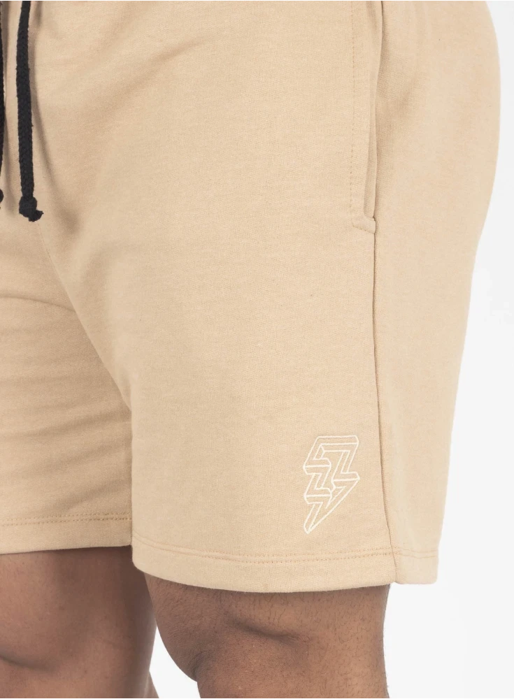 Bermuda Crown Moletom Curta Raio Bordada  Bege 