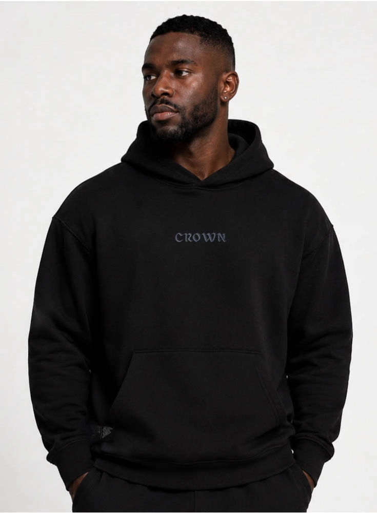 Moletom Crown Capuz Bordado Preto Moletom Crown Capuz Bordado Preto