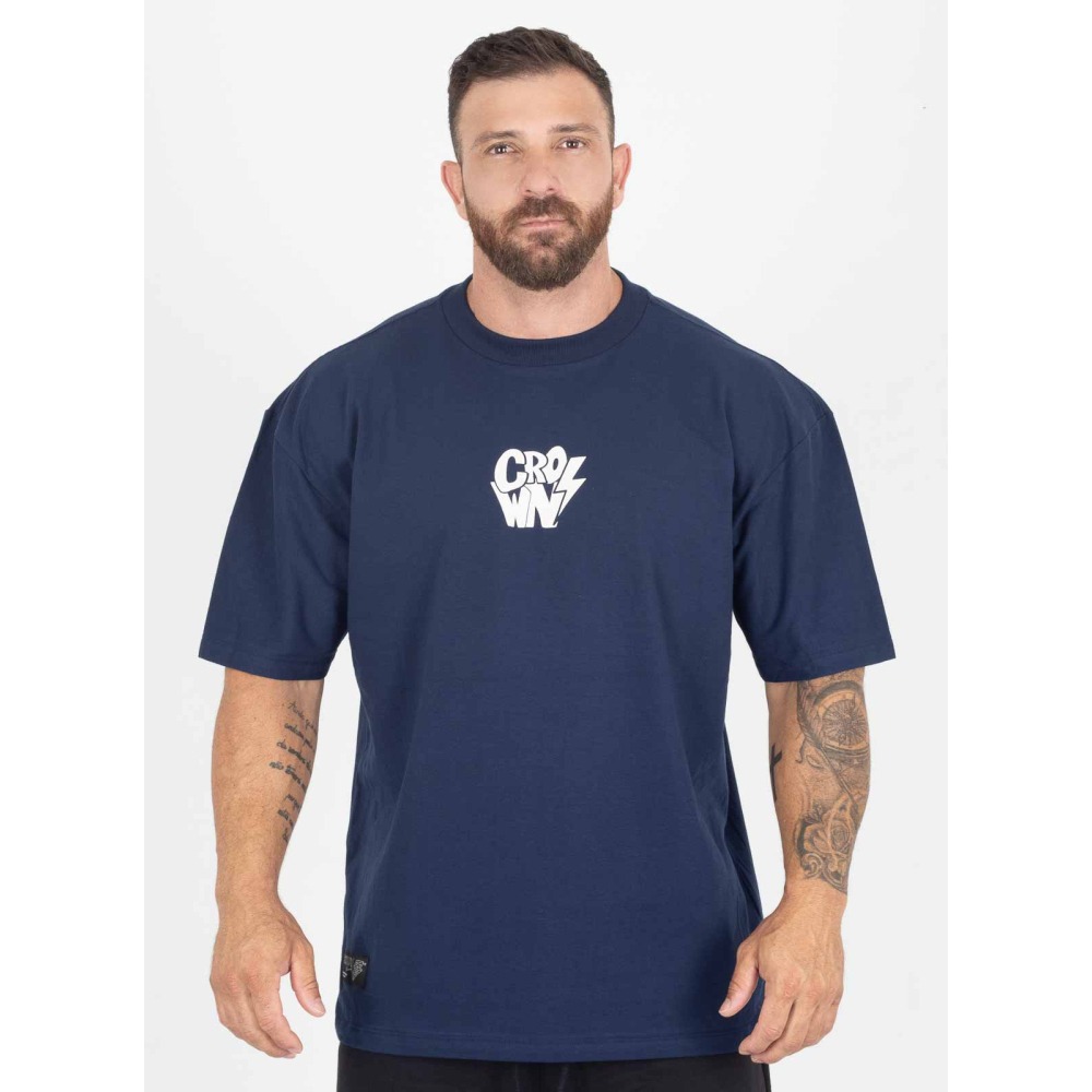 Camiseta Oversized Azul Marinho Shock - 3 por R$199! | Crown Training