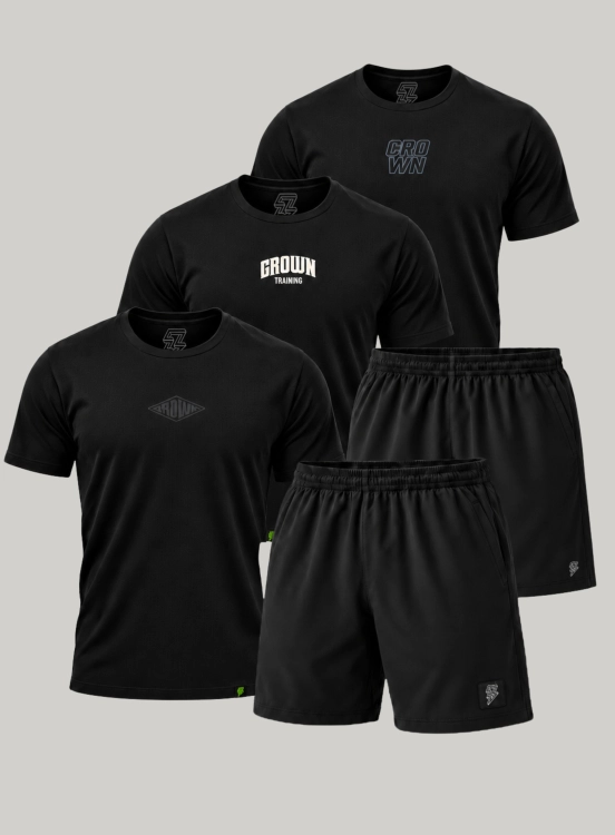 Kit Crown 3 Camisetas Polytech + 2 Bermudas Poliamida Produto Kit Crown 3 Camisetas Polytech + 2 Bermudas Poliamida