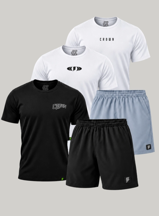 Kit Crown 3 Camisetas Polytech + 2 Bermudas Poliamida Produto Kit Crown 3 Camisetas Polytech + 2 Bermudas Poliamida