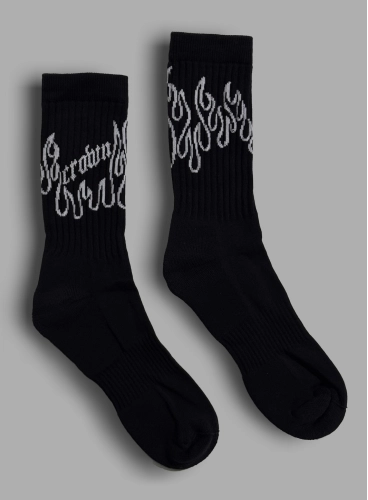 Meia Cano Alto Crown Training Preta Fire