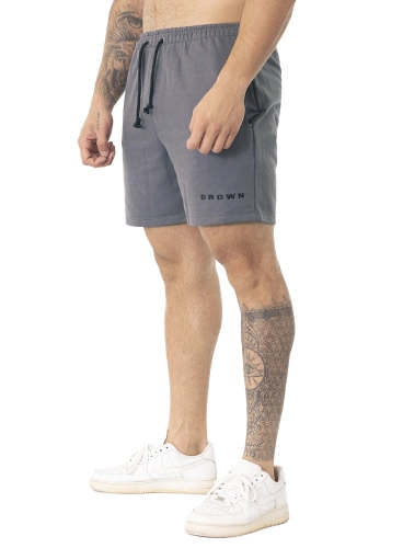 Bermuda Crown Moletom Curta Dark Bordada  Grafite 