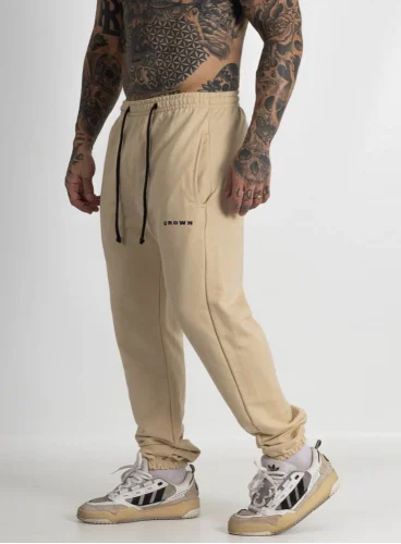 Calça Crown Training Moletom Slim Dark Creme Produto Calça Crown Training Moletom Slim Dark Creme