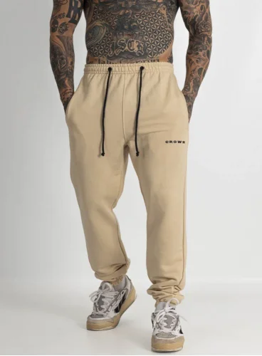 Calça Crown Training Moletom Slim Dark Creme Produto Calça Crown Training Moletom Slim Dark Creme