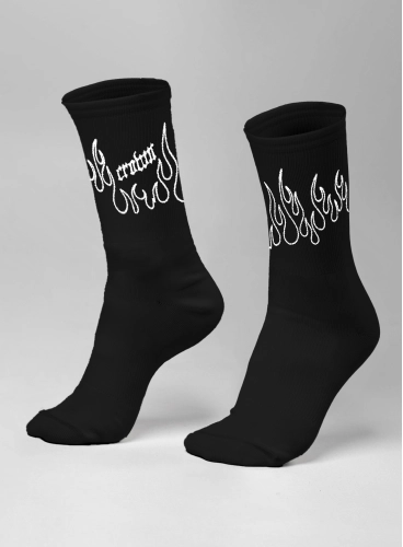 Meia Cano Alto Crown Training Preta Fire