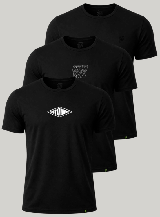 Kit 3 Camisetas Crown Polytech Preta M Produto Kit 3 Camisetas Crown Polytech Preta M