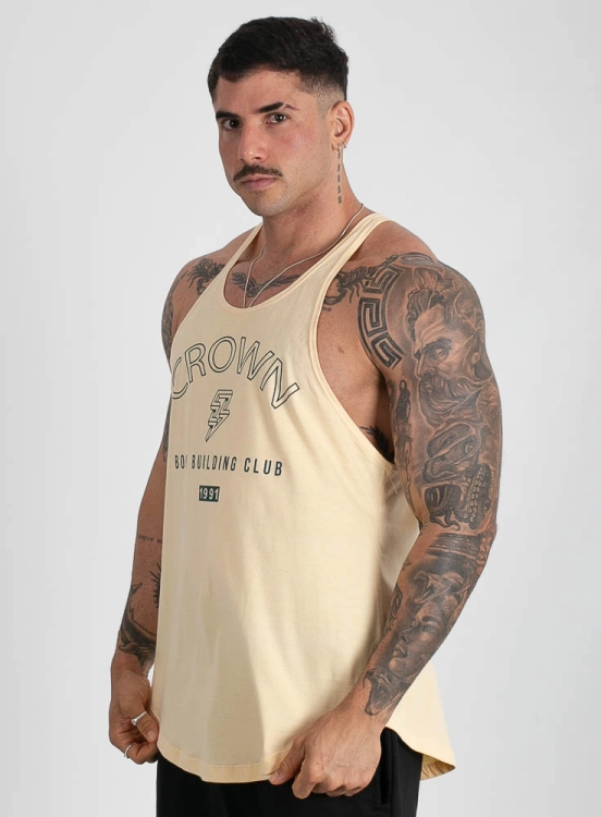 Regata Cavada Crown Bodybuilder Club Creme Produto Regata Cavada Crown Bodybuilder Club Creme