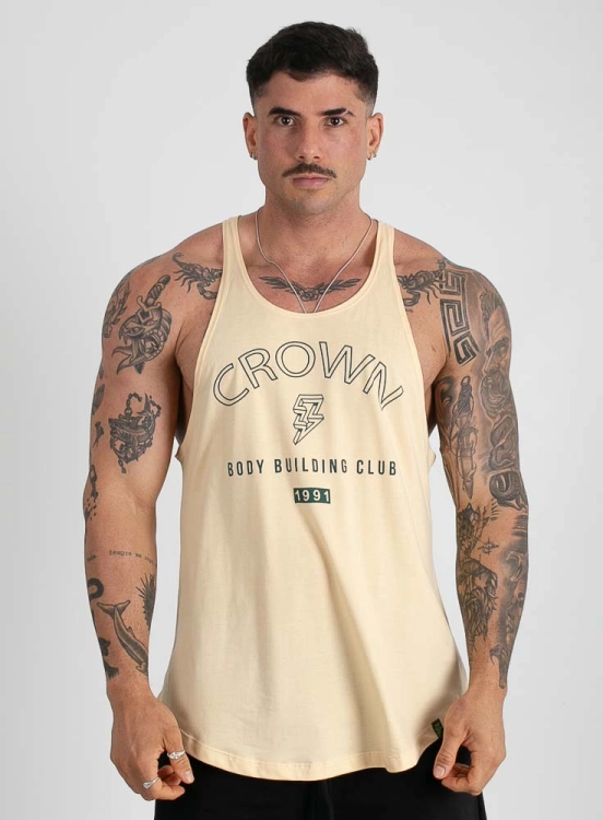 Regata Cavada Crown Bodybuilder Club Creme Produto Regata Cavada Crown Bodybuilder Club Creme